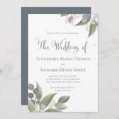 Elegant Dusty Blue Eucalyptus Watercolor Blätter Einladung (Vorne/Hinten)