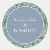 Elegant Dusty Blue Eucalyptus Wedding Label Runder Aufkleber (Vorderseite)