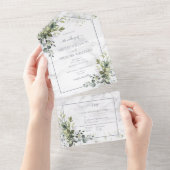 Elegant Dusty Blue Eukalyptus Greenery Marble All In One Einladung (Abreißen)