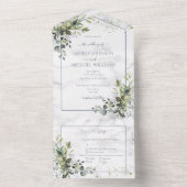 Elegant Dusty Blue Eukalyptus Greenery Marble All In One Einladung (Innen Boden)