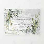 Elegant Dusty Blue Eukalyptus Greenery Marble Dreifach Gefaltete Einladung (Cover)