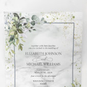 Elegant Dusty Blue Eukalyptus Greenery Marble Dreifach Gefaltete Einladung (Innen Erste Seite)