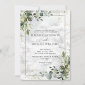 Elegant Dusty Blue Eukalyptus Greenery Marble Einladung (Vorderseite)