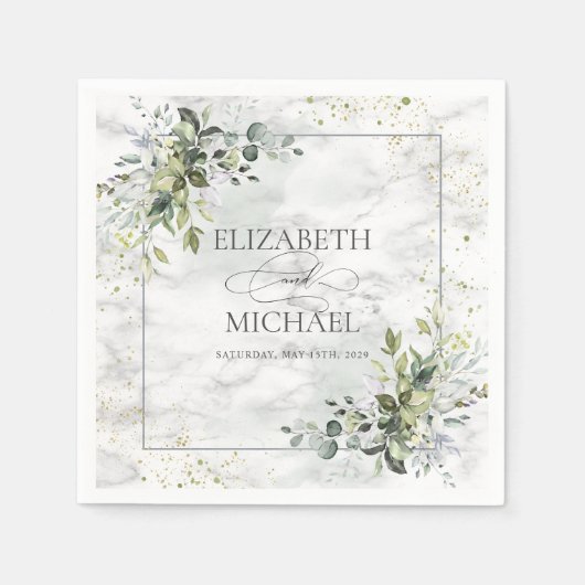 Elegant Dusty Blue Eukalyptus Greenery Marble Serviette (Vorderseite)