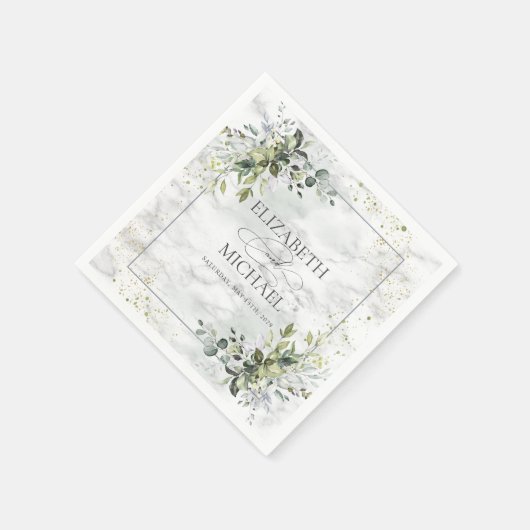 Elegant Dusty Blue Eukalyptus Greenery Marble Serviette (Ecke)