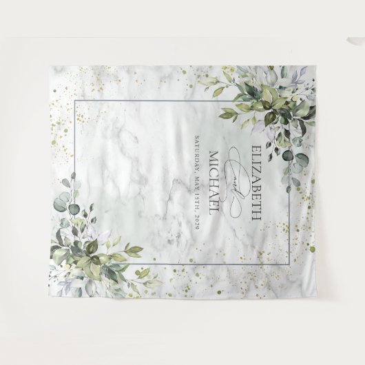 Elegant Dusty Blue Eukalyptus Greenery Marble Wandteppich (Vorderseite (Horizontal))