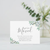 Elegant Dusty Blue Eukalyptus Moving Ankündigung Postkarte (Stehend Vorderseite)