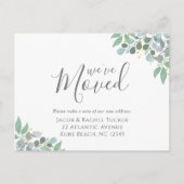 Elegant Dusty Blue Eukalyptus Moving Ankündigung Postkarte (Vorderseite)
