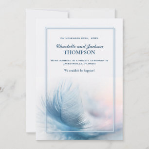 Elegant Dusty Blue Feather Wedding Announcement Ankündigung
