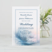 Elegant Dusty Blue Feather Wedding Einladung (Stehend Vorderseite)