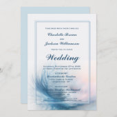 Elegant Dusty Blue Feather Wedding Einladung (Vorne/Hinten)