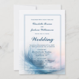Elegant Dusty Blue Feather Wedding Einladung