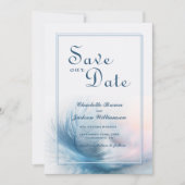 Elegant Dusty Blue Feather Wedding Save the Date (Vorderseite)