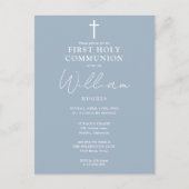 Elegant Dusty Blue First Holy Communion Einladung Postkarte (Vorderseite)