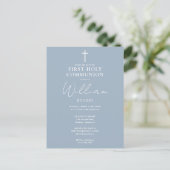 Elegant Dusty Blue First Holy Communion Einladung Postkarte (Stehend Vorderseite)