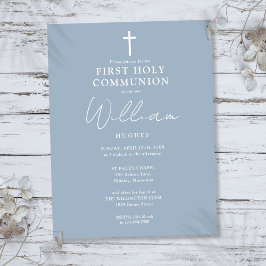 Elegant Dusty Blue First Holy Communion Einladung Postkarte