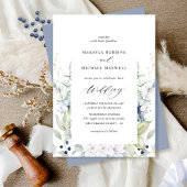 Elegant Dusty Blue Floral and Greenerity Wedding Einladung