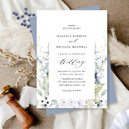 Elegant Dusty Blue Floral and Greenerity Wedding Einladung