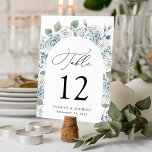 Elegant Dusty Blue Floral Arch Wedding Tischnummer<br><div class="desc">Elegante florale Hochzeitskarten mit Tischnummer,  Namen und Hochzeitsdatum in einem blumengeschmückten Bogen von staubigen Rosen,  Hydrangeas,  üppigen Eukalyptus-Blätter und Grünpflanzen. Die staubigen Tischnummern mit Blumen sind ideal für Ihre Hochzeit im Frühjahr oder Sommer. Entworfen,  um mit unserer eleganten Dusty Floral Hochzeitskollektion zu koordinieren.</div>