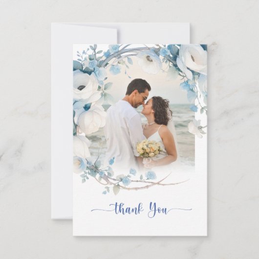 Elegant Dusty Blue Floral Baby Shower Dankeskarte (Vorderseite)