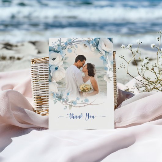 Elegant Dusty Blue Floral Baby Shower Dankeskarte