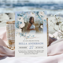 Elegant Dusty Blue Floral Baby Shower