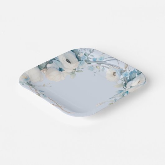 Elegant Dusty Blue Floral Baby Shower Pappteller (Gewinkelt)