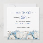 Elegant Dusty Blue Floral Baby Shower Save The Date (Rückseite)