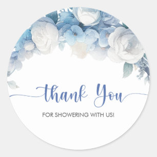 Elegant Dusty Blue Floral Baby Shower Vielen Dank Runder Aufkleber