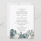 Elegant Dusty Blue Floral Beide Eltern Hochzeit Einladung (Vorderseite)