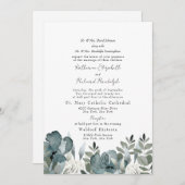 Elegant Dusty Blue Floral Beide Eltern Hochzeit Einladung (Vorne/Hinten)