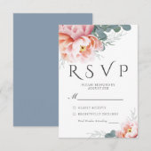 Elegant Dusty Blue Floral Blush Wedding RSVP Karte (Vorne/Hinten)