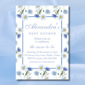Elegant Dusty Blue Floral Boho Baby Shower Einladung