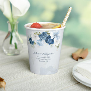 Elegant Dusty Blue Floral Botanical Wedding Pappbecher