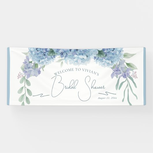 Elegant Dusty Blue Floral Bouquet Brautparty Banner (Horizontal)