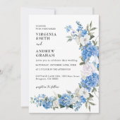 Elegant Dusty Blue Floral Bow Wedding Einladung (Vorderseite)