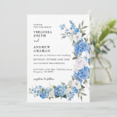 Elegant Dusty Blue Floral Bow Wedding Einladung (Stehend Vorderseite)