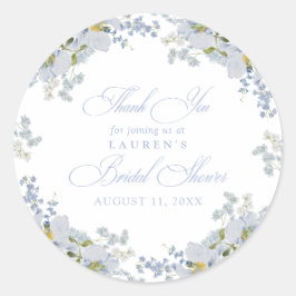 Elegant Dusty Blue Floral Brautparty Vielen Dank Runder Aufkleber