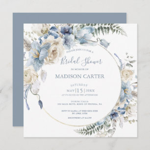 Elegant Dusty Blue Floral Bridal Dusche Einladung