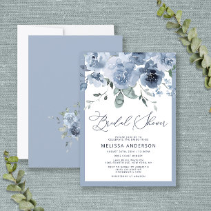 Elegant Dusty Blue Floral Bridal Dusche Einladung