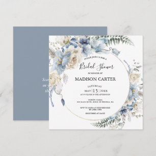 Elegant Dusty Blue Floral Bridal Dusche Einladung