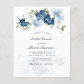Elegant Dusty Blue Floral Bridal Dusche Einladung (Vorderseite)