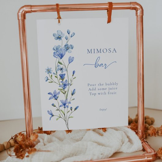 Elegant Dusty Blue Floral Bridal Mimosa Bar Sign Poster