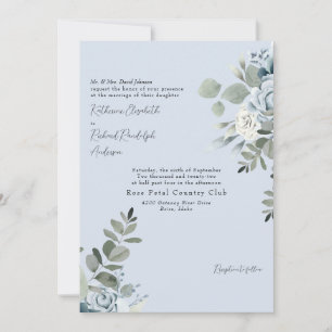 Elegant Dusty Blue Floral Bride Eltern Einladung