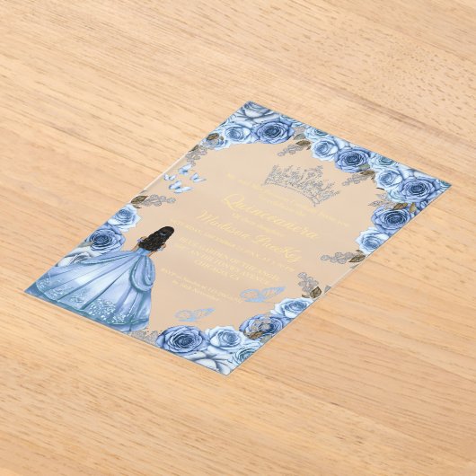 Elegant Dusty Blue Floral Butterfly Quinceanera Acryleinladungen (Ablage )