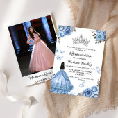 Elegant Dusty Blue Floral Butterfly Quinceanera Einladung