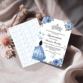 Elegant Dusty Blue Floral Butterfly Quinceanera Einladung