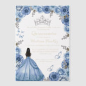 Elegant Dusty Blue Floral Butterfly Quinceanera Pergament Einladungen (Vorderseite)