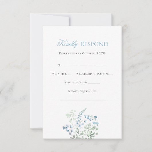 Elegant Dusty blue Floral Calligraphy RSVP Karte (Vorderseite)