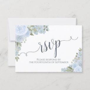 Elegant Dusty Blue Floral Calligraphy Wedding RSVP Karte